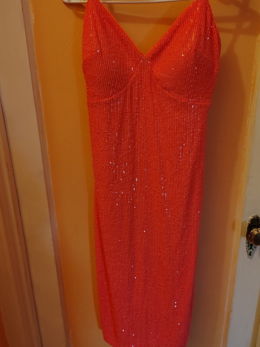 Sequin V-Neck Tangerine Slip Dress